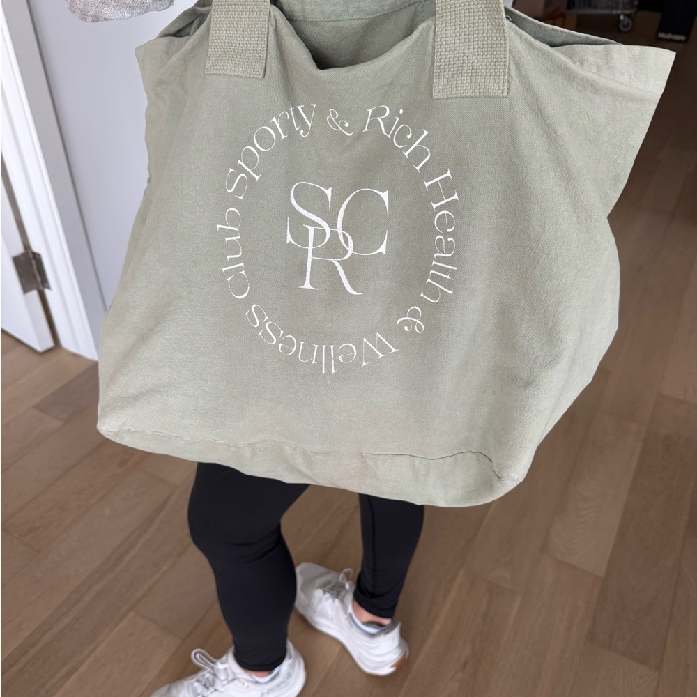 Sporty & Rich Green Canvas Tote with Circular Logo